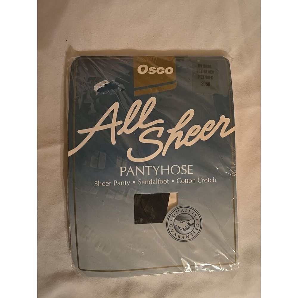 Vintage Osco‎ All Sheer  Pantyhose Stockings Jet Black Size Petite / Medium